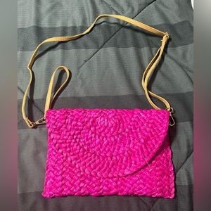 NWOT Hot Pink Woven Flap Bag